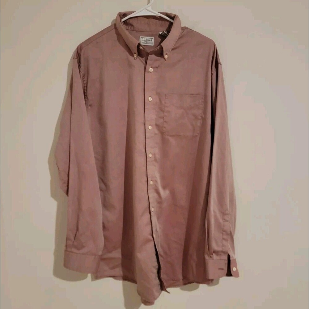 LL Bean Mens Button Down Shirt Pink Size Large Tall Business‎